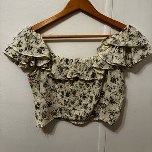 Cream White foral “cottage core” crop top